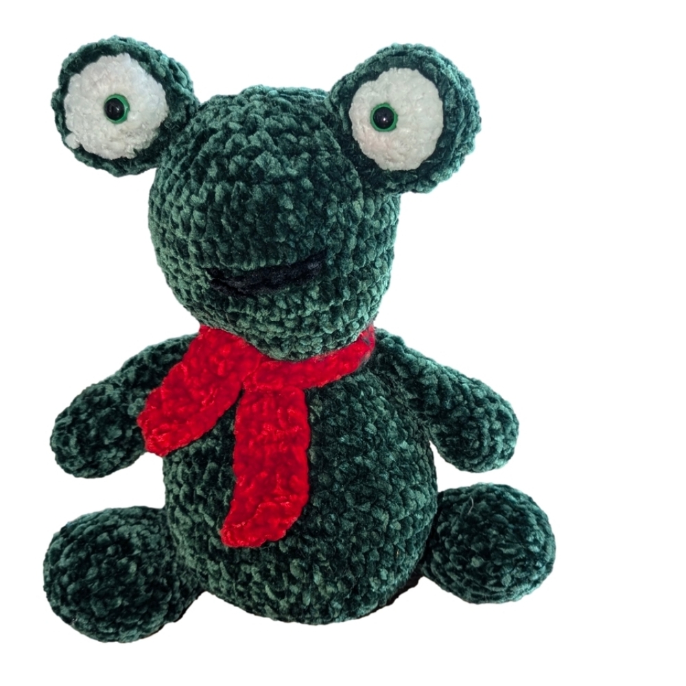 Froggy the frog very sweet soft made with chenil yarn, hand crochet amigurimi